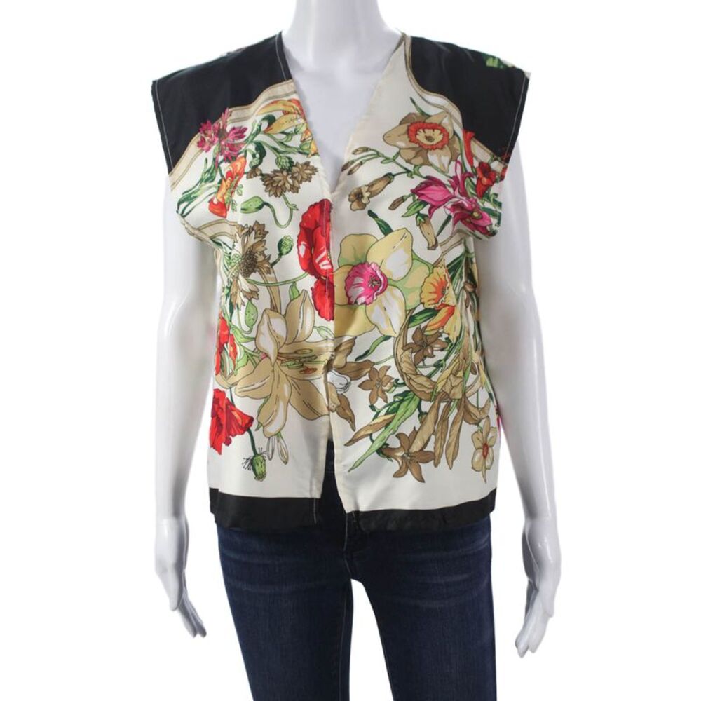 Muze Women Floral V-Neck Sleeveless Blouse Multicolor Button Size S
